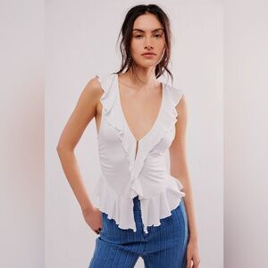 NWOT FREE PEOPLE Ruffle Me Away Tank White S